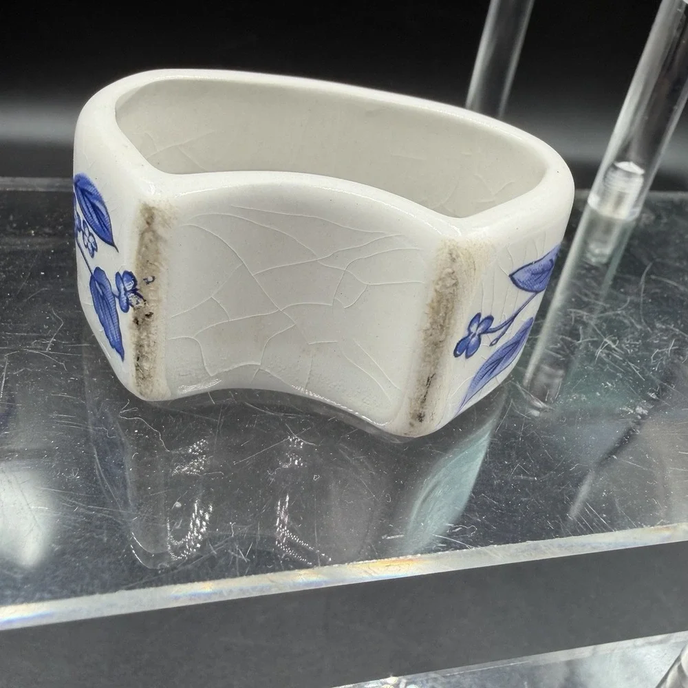 Floral Blue And White‎ Design Footed Napkin Holder Porcelain/ceramic Set Of 4